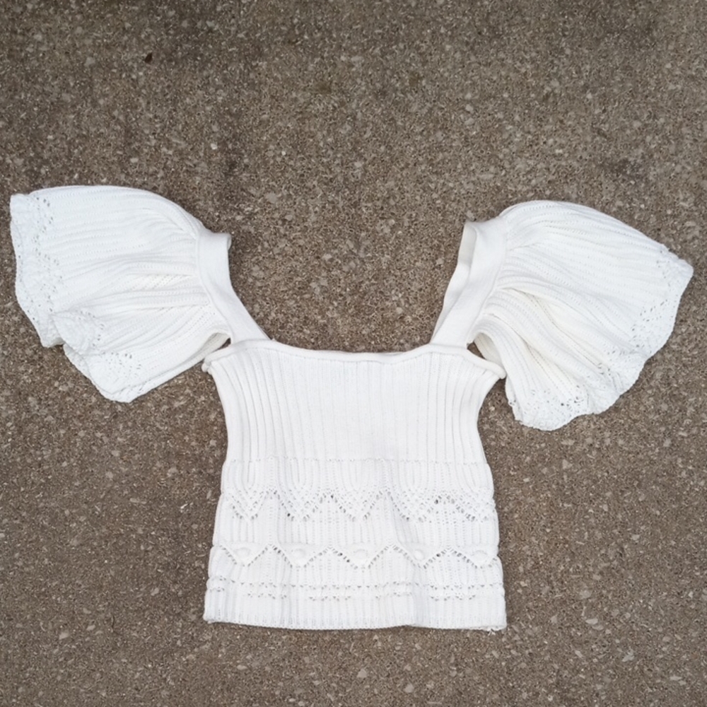 Zara White Cropped Womens Top Small